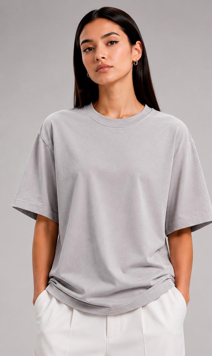 Drop Shoulder Oversized Tee in Gray